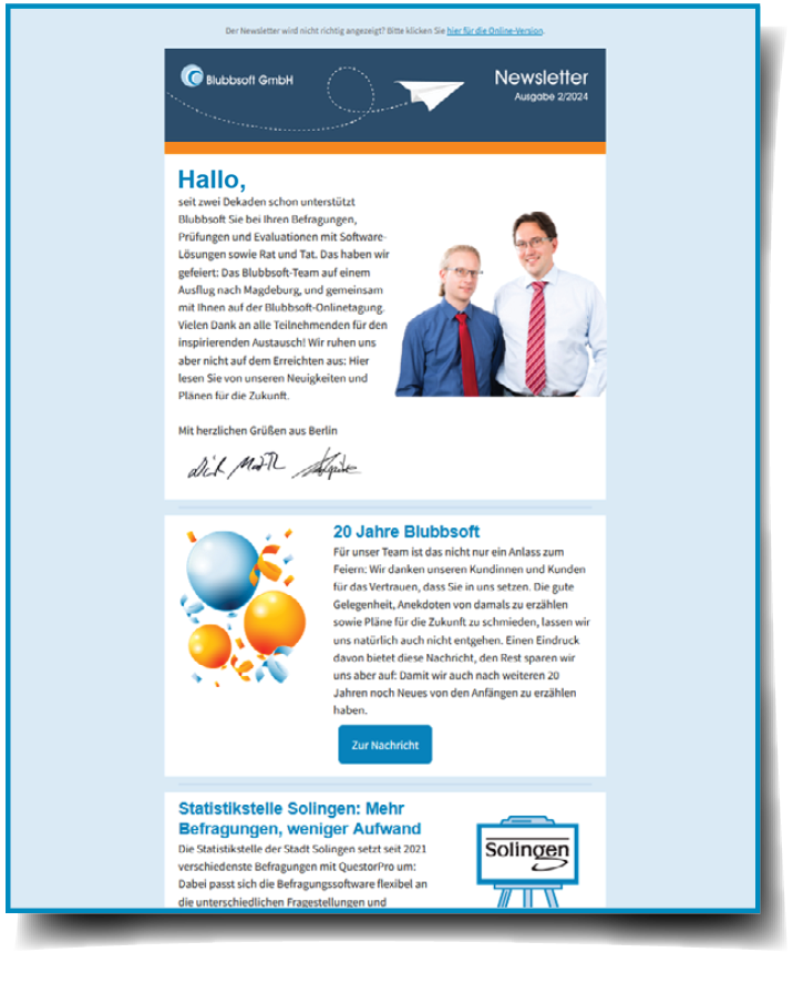 Die Sommerausgabe des neuen Newsletters ist erschienen.