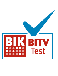 Logo des BIK BITV-Test mit Häckchen für "bestanden"