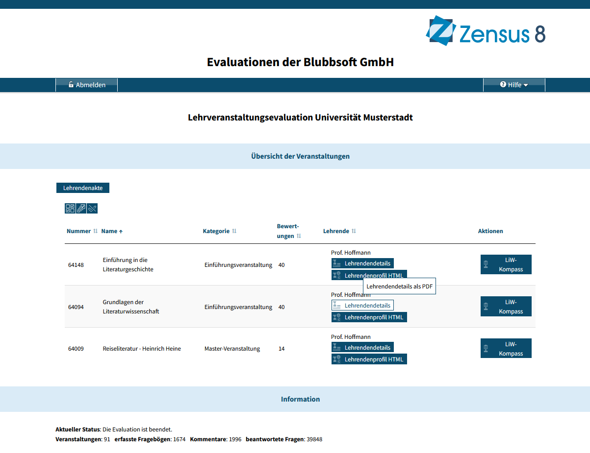 Auswertungen im Portalzugriff Bildschirmfoto vom Portalzugriff