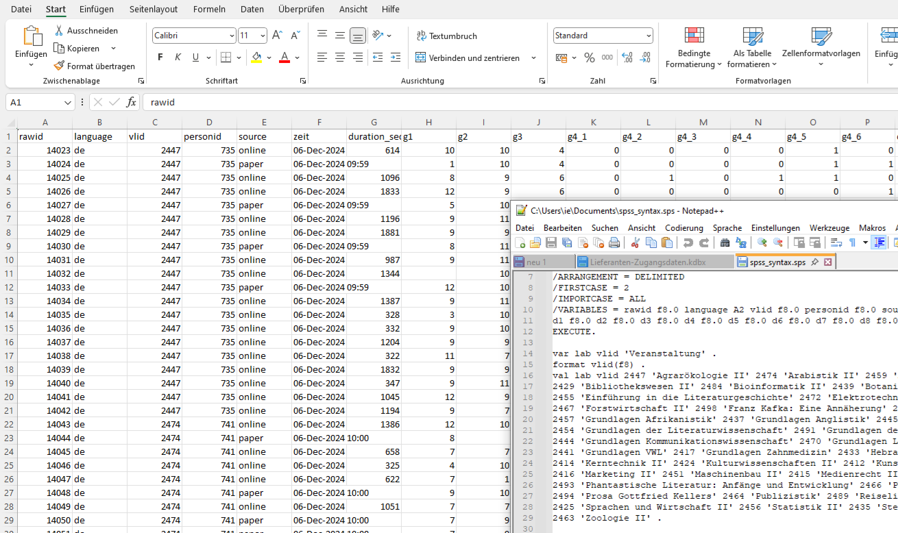 Daten analysieren und weiterverarbeiten Bildschirmfoto von einem Rohdatenexport